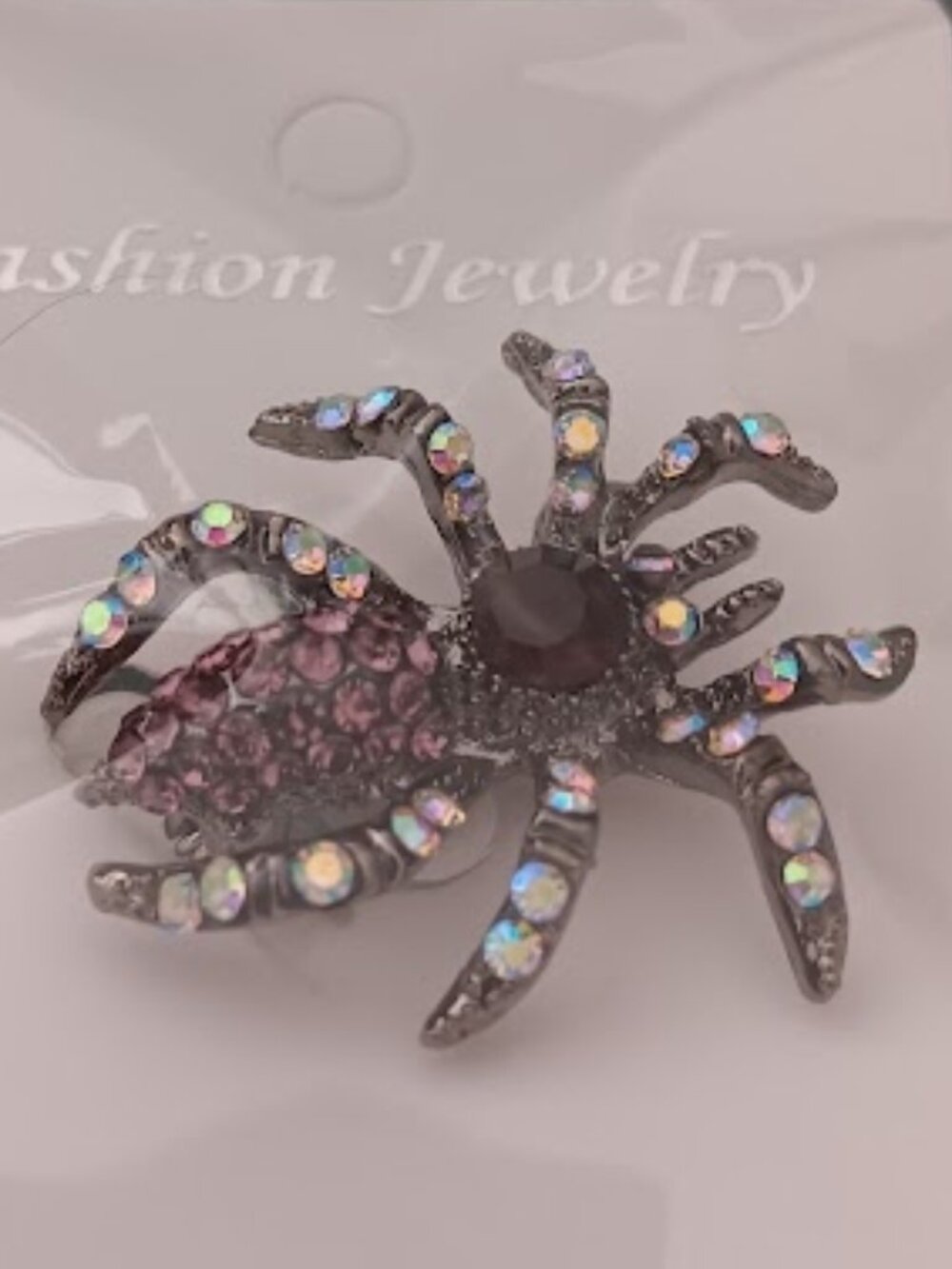 DESIGNER Goth Spider Gunmetal Iridescent/Merlot/Purple Crystal Brooch Pin**NEW!